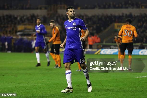 Diego Costa of Chelsea celebrates scoring his side's second goal during the Emirates FA Cup Fifth Round match between Wolverhampton Wanderers and...