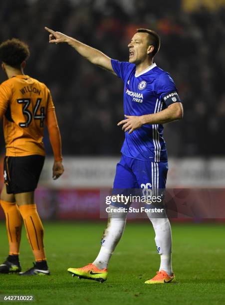 Chelsea player John Terry reacts during The Emirates FA Cup Fifth Round match between Wolverhampton Wanderers and Chelsea at Molineux on February 18,...