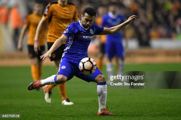 Chelsea player Pedro in action during The Emirates FA Cup Fifth Round match between Wolverhampton Wanderers and Chelsea at Molineux on February 18,...