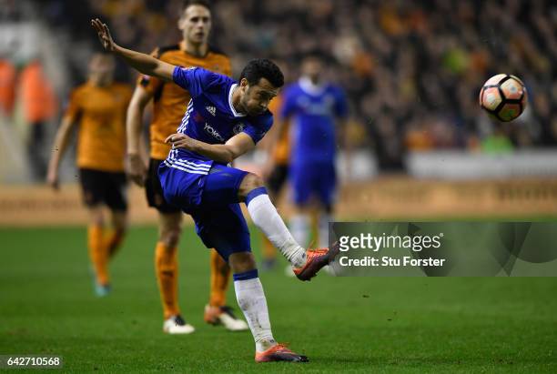 Chelsea player Pedro in action during The Emirates FA Cup Fifth Round match between Wolverhampton Wanderers and Chelsea at Molineux on February 18,...