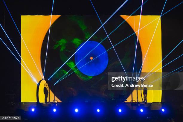 Neil Tennant and Chris Lowe of Pet Shop Boys perform at the First Direct Arena on February 18, 2017 in Leeds, United Kingdom.