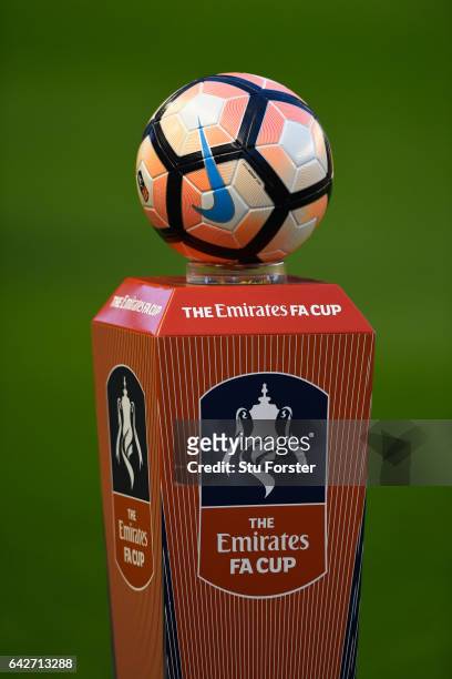 The FA Cup plinth with Nike match ball beforeThe Emirates FA Cup Fifth Round match between Wolverhampton Wanderers and Chelsea at Molineux on...