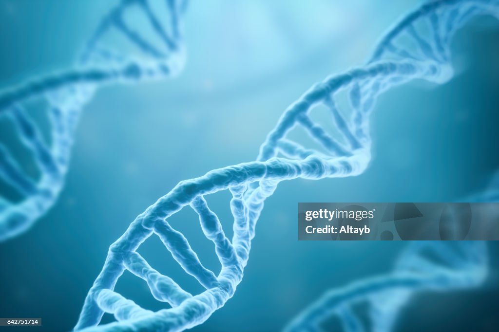 DNA Strands on blue background