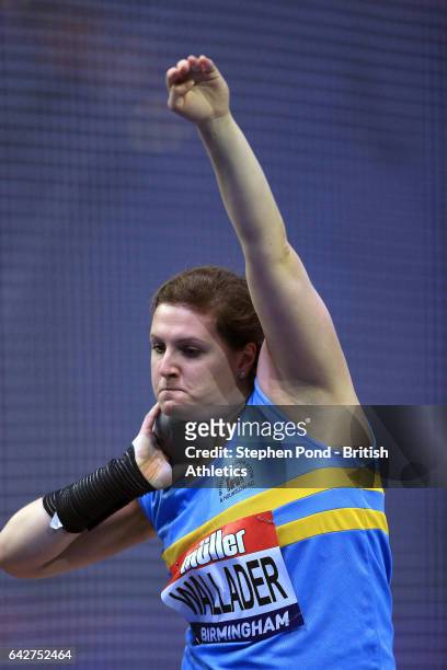 Rachel Wallader of Great Britain in the womens shot put during the Muller Indoor Grand Prix 2017 at the Barclaycard Arena on February 18, 2017 in...
