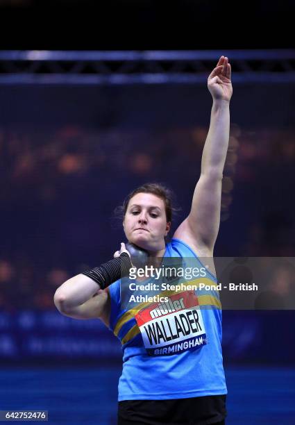 Rachel Wallader of Great Britain in the womens shot put during the Muller Indoor Grand Prix 2017 at the Barclaycard Arena on February 18, 2017 in...