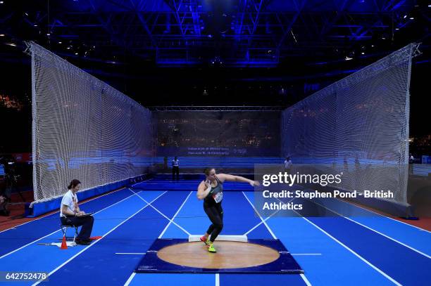 Anita Marton of Hungary in the womens shot put during the Muller Indoor Grand Prix 2017 at the Barclaycard Arena on February 18, 2017 in Birmingham,...