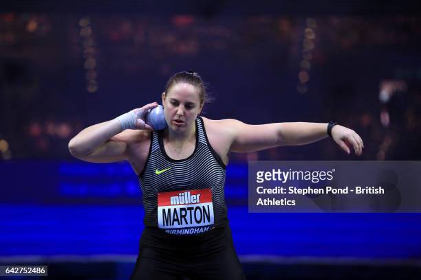 Anita Marton of Hungary in the womens shot put during the Muller Indoor Grand Prix 2017 at the Barclaycard Arena on February 18, 2017 in Birmingham,...