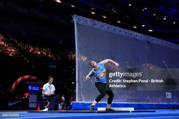 Rachel Wallader of Great Britain in the womens shot put during the Muller Indoor Grand Prix 2017 at the Barclaycard Arena on February 18, 2017 in...