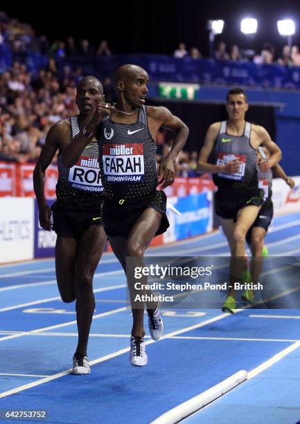 Sir Mo Farah in action in the mens 5000m during the Muller Indoor Grand Prix 2017 at the Barclaycard Arena on February 18, 2017 in Birmingham,...