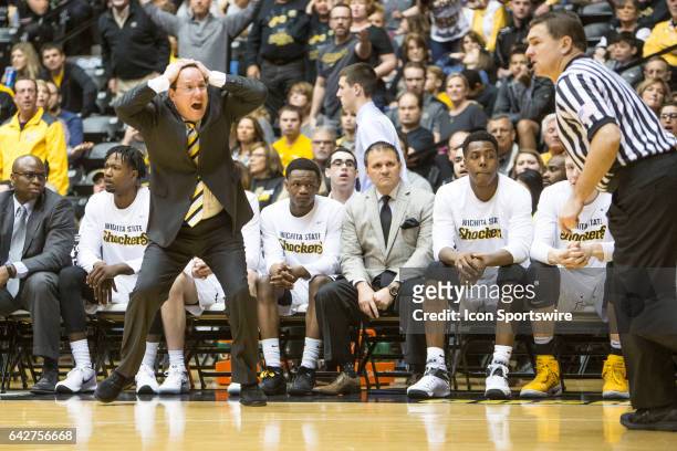 Wichita State Shockers head coach Gregg Marshall expresses his view of a call to the official during the Missouri Valley Conference mens basketball...