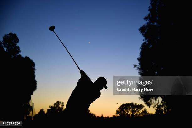 Jason Kokrak plays his shot from the second tee during the third round at the Genesis Open at Riviera Country Club on February 18, 2017 in Pacific...