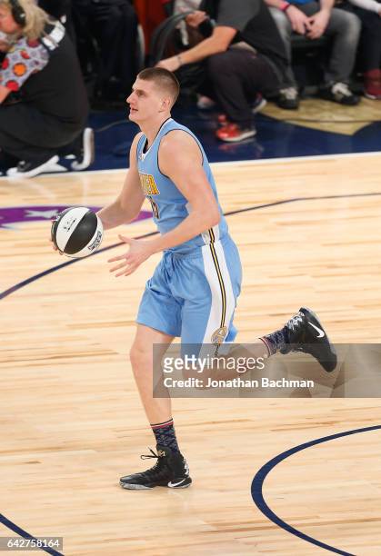 Nikola Jokic of the Denver Nuggets competes in the 2017 Taco Bell Skills Challenge at Smoothie King Center on February 18, 2017 in New Orleans,...
