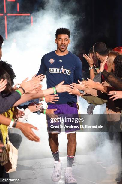 Nick Young of the Los Angeles Lakers gets introduced before the JBL Three-Point Contest during State Farm All-Star Saturday Night as part of the 2017...