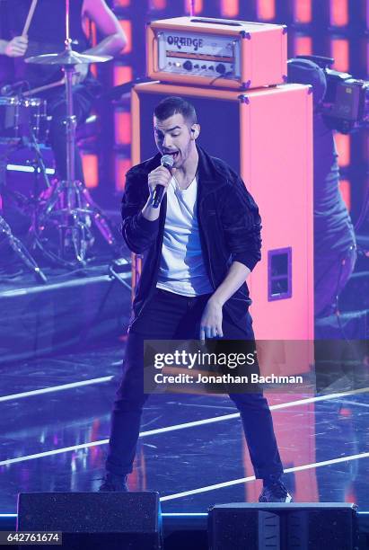 Joe Jonas of DNCE performs during the 2017 Taco Bell Skills Challenge at Smoothie King Center on February 18, 2017 in New Orleans, Louisiana. NOTE TO...