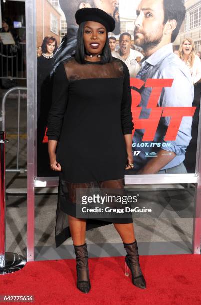 Actress Ta'Rhonda Jones arrives at the premiere of Warner Bros. Pictures' "Fist Fight" at Regency Village Theatre on February 13, 2017 in Westwood,...