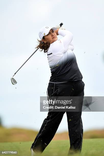 Lizette Salas of the United States plays a shot during round four of the ISPS Handa Women's Australian Open at Royal Adelaide Golf Club on February...