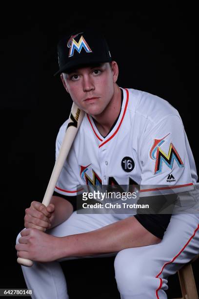 Brian Anderson of the Miami Marlins poses for a photograph at Spring Training photo day at Roger Dean Stadium on February 18, 2017 in Jupiter,...