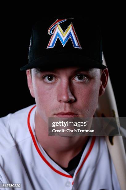 Brian Anderson of the Miami Marlins poses for a photograph at Spring Training photo day at Roger Dean Stadium on February 18, 2017 in Jupiter,...