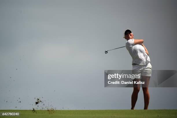 Nanna Madsen of Denmark plays a shot during round four of the ISPS Handa Women's Australian Open at Royal Adelaide Golf Club on February 19, 2017 in...