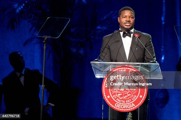 Jonathan L. Walton speaks on stage during the Morehouse College 29th annual student scholarship event award presentation at the Hyatt Regency Atlanta...