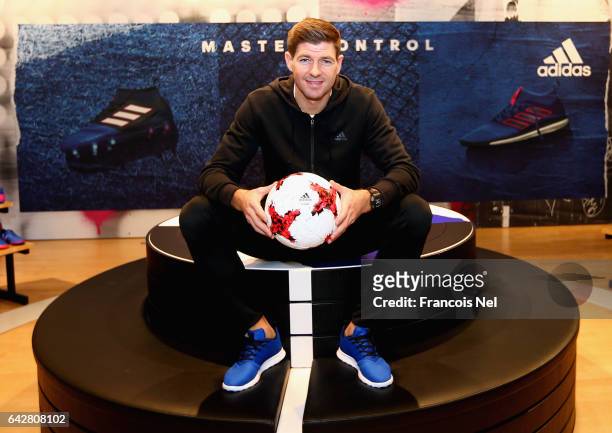 Former England and Liverpool FC captain Steven Gerrard meets fans at the adidas store in Mall of the Emirates on February 19, 2017 in Dubai, United...