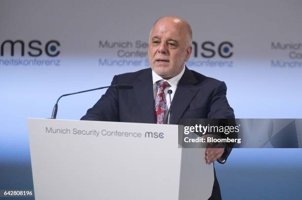 Haider Al-Abadi, Iraq's prime minister, speaks at the 53rd Munich Security Conference in Munich, Germany, on Saturday, Feb. 18, 2017. U.S. An...