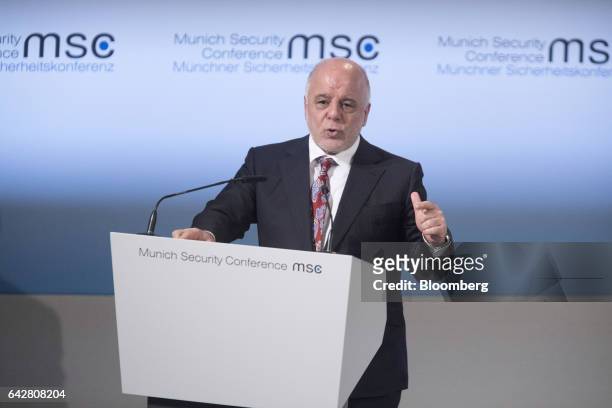 Haider Al-Abadi, Iraq's prime minister, speaks at the 53rd Munich Security Conference in Munich, Germany, on Saturday, Feb. 18, 2017. U.S. An...