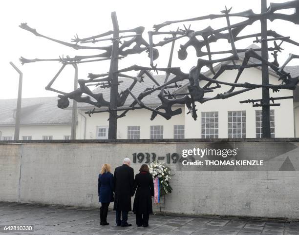 Vice President Michael Richard Pence , his wife Karen Pence and his daughter Charlotte Pence stand in front of the International Memorial of former...