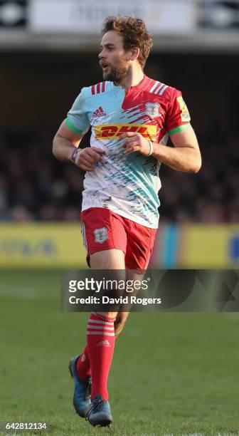 Ruaridh Jackson of Harlequins looks on during the Aviva Premiership match between Bath Rugby and Harlequins at the Recreation Ground on February 18,...