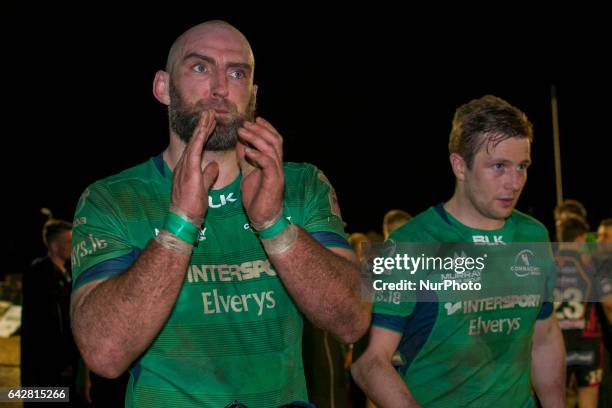 John Muldoon and Jack Carty of Connacht celebrate after the Guinness PRO12 match between Connacht Rugby and Newport Gwent Dragons at the Sportsground...