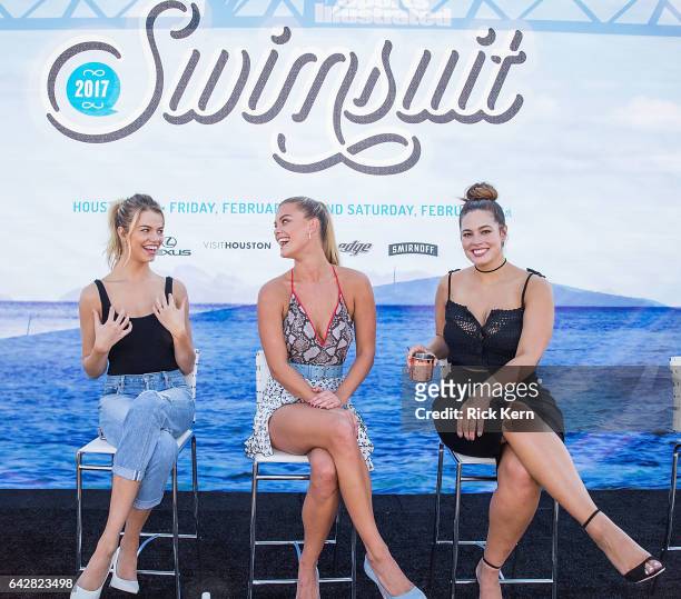 Swimsuit models Hailey Clauson, Nina Agdal, and Ashley Graham speak during a panel at the VIBES by Sports Illustrated Swimsuit 2017 launch festival...