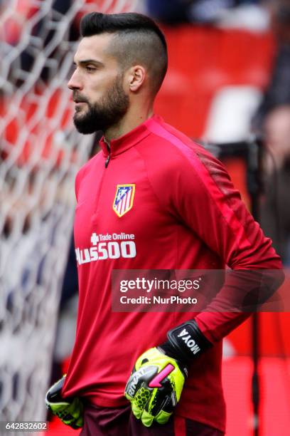 Miguel Angel Moya goalkeeper of Atletico de Madrid during the La Liga Santander match between Sporting de Gijon and Atletico de Madrid at El Molinon...