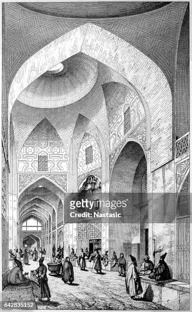 bazar in ispahan or isfahan - nanjing stock illustrations
