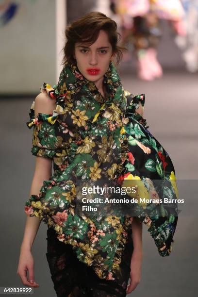 Model walks the runway at the Preen by Thornton Bregazzi show during the London Fashion Week February 2017 collections on February 19, 2017 in...