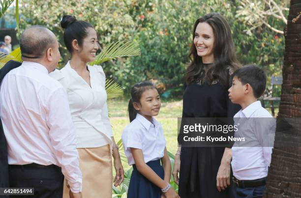 Hollywood actress and director Angelina Jolie attends the premier of her new film about the Khmer Rouge, "First They Killed My Father," at the Angkor...