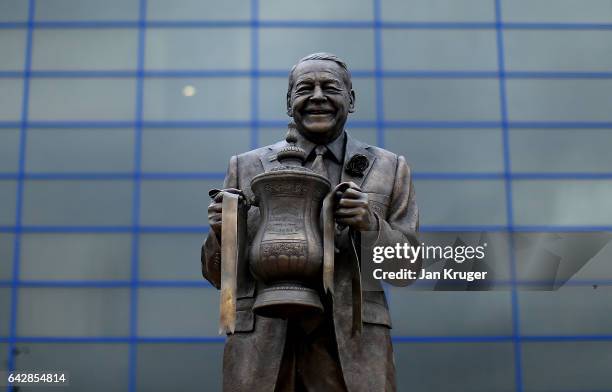 Statue of Dave Whelan outside the stadium during the Dacia World Club Challenge match between Wigan Warriors and Cronulla-Sutherland Sharks at DW...