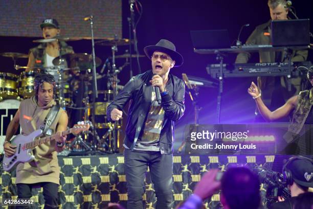 Toddiefunk and TobyMac perform onstage during the 'Hits Deep Tour' at BB&T Center on February 18, 2017 in Sunrise, Florida.