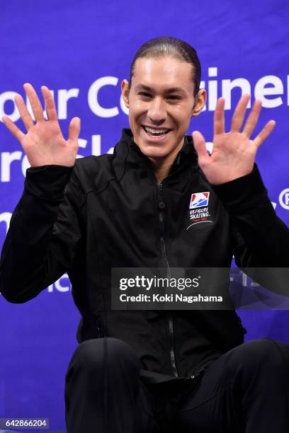 Jason Brown of United States waves at the kiss and cry after the men's free skating during ISU Four Continents Figure Skating Championships -...