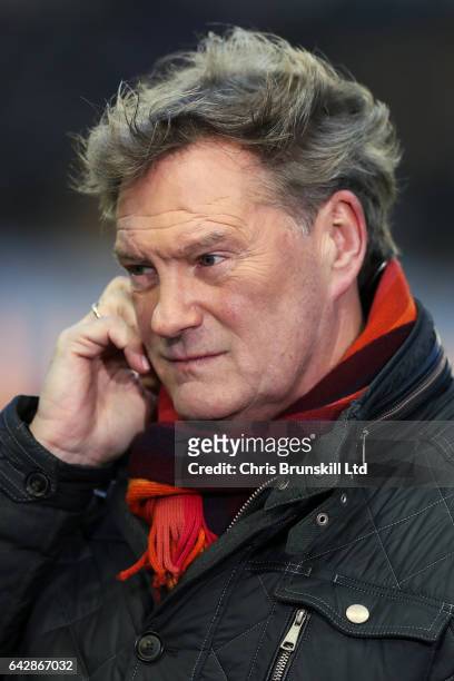 Glenn Hoddle looks on during the Emirates FA Cup Fifth Round match between Wolverhampton Wanderers and Chelsea at Molineux on February 18, 2017 in...