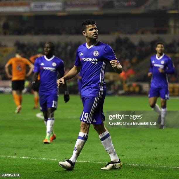 Diego Costa of Chelsea celebrates scoring his side's second goal during the Emirates FA Cup Fifth Round match between Wolverhampton Wanderers and...