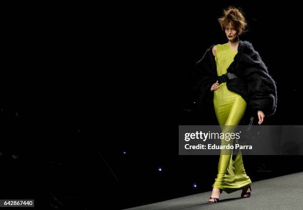 Model walks the runway at the Ulises Merida show during the Mercedes-Benz Madrid Fashion Week Autumn/Winter 2017 on February 19, 2017 in Madrid,...