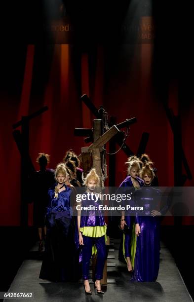 Models walk the runway at the Ulises Merida show during the Mercedes-Benz Madrid Fashion Week Autumn/Winter 2017 on February 19, 2017 in Madrid,...