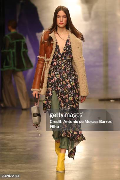 Model walks the runway at the Topshop Unique show during the London Fashion Week February 2017 collections on February 19, 2017 in London, England.