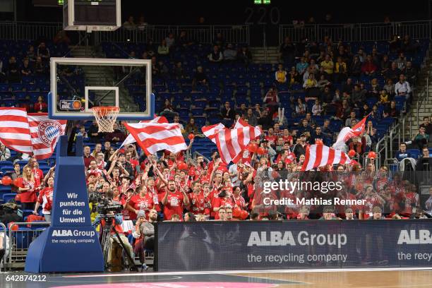 The fans of FC Bayern Muenchen during the game between Bayern Muenchen and Brose Bamberg on february 19, 2017 in Berlin, Germany.