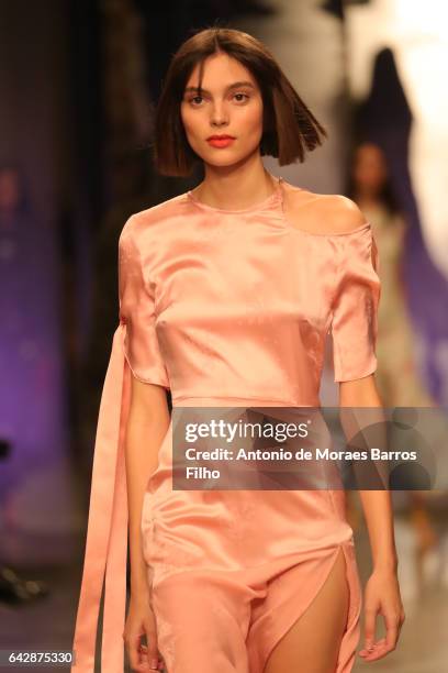 Model walks the runway at the Topshop Unique show during the London Fashion Week February 2017 collections on February 19, 2017 in London, England.