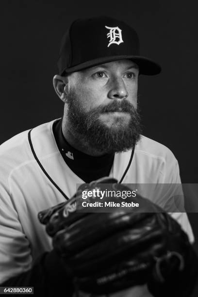 Logan Kensing of the Detroit Tigers poses for a portait during a MLB photo day at Publix Field at Joker Marchant Stadium on February 19, 2017 in...