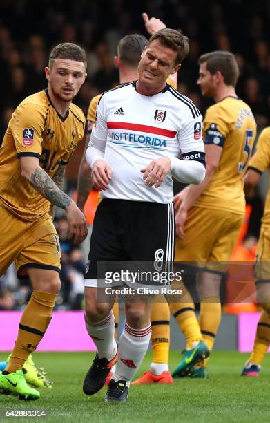 Scott Parker of Fulham reacts during The Emirates FA Cup Fifth Round match between Fulham and Tottenham Hotspur at Craven Cottage on February 19,...