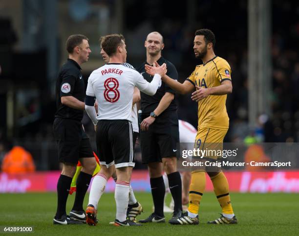 Fulham's Scott Parker and Tottenham Hotspur's Mousa Dembele shake hands at full time of the Emirates FA Cup Fifth Round match between Fulham and...