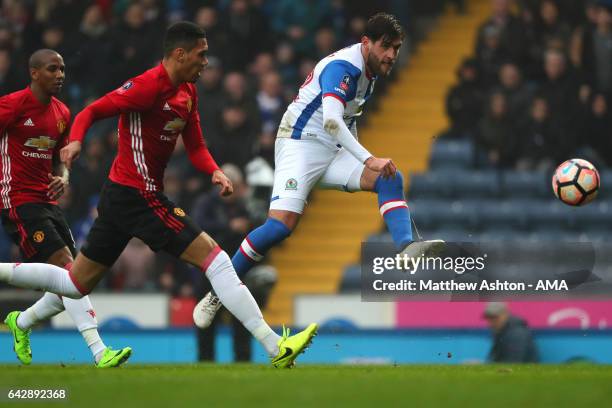 Danny Graham of Blackburn Rovers scores the first goal to make the score 1-0 during the Emirates FA Cup Fifth Round match between Blackburn Rovers...