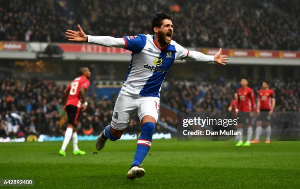 Danny Graham of Blackburn Rovers celebrates as he scores their first goal during The Emirates FA Cup Fifth Round match between Blackburn Rovers and...